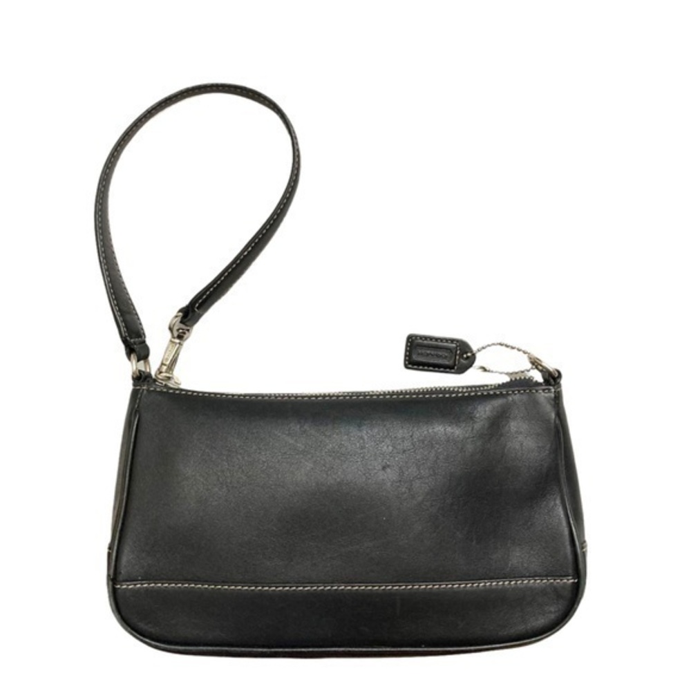 Coach black leather wristlet bag